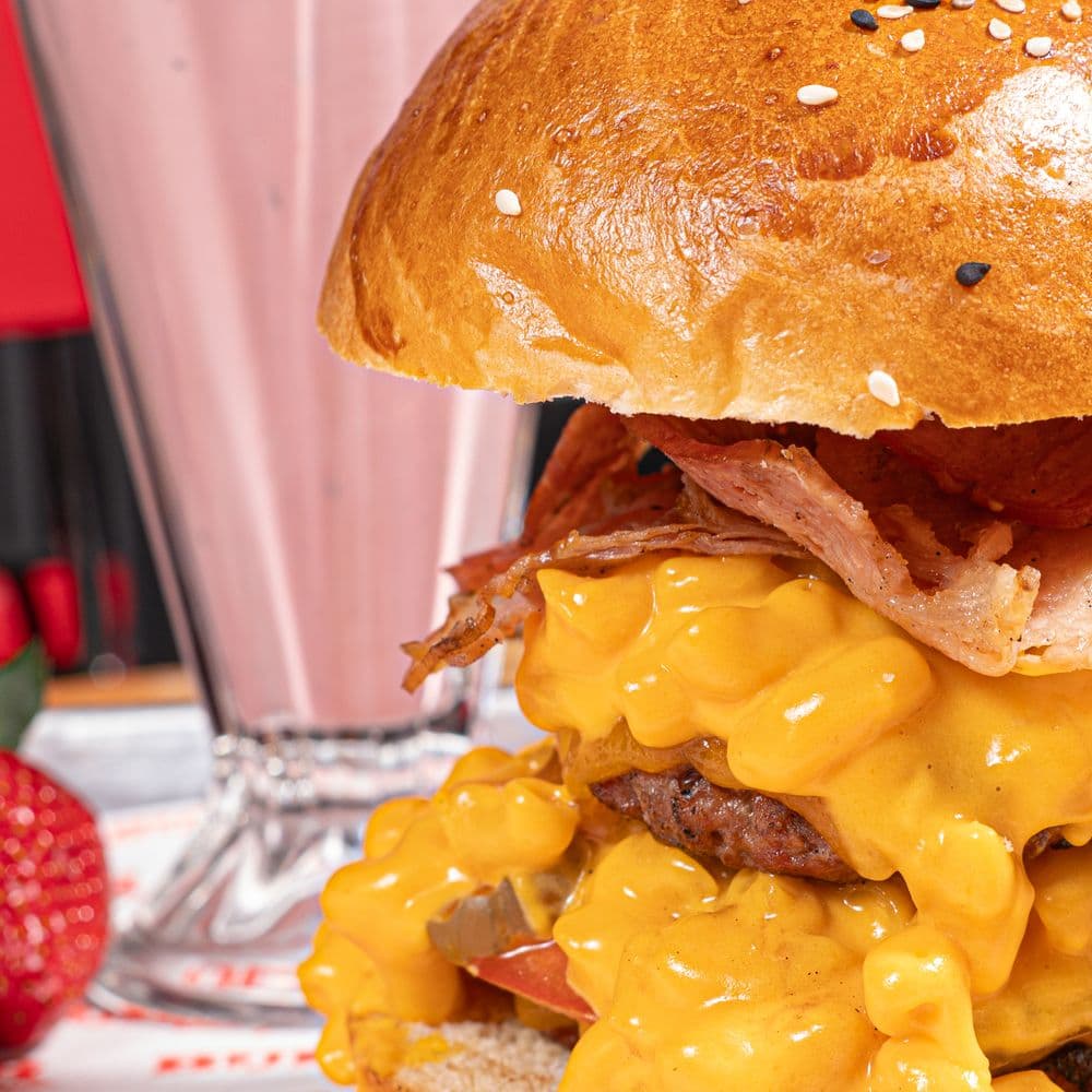 Burger, fries and vanilla shake