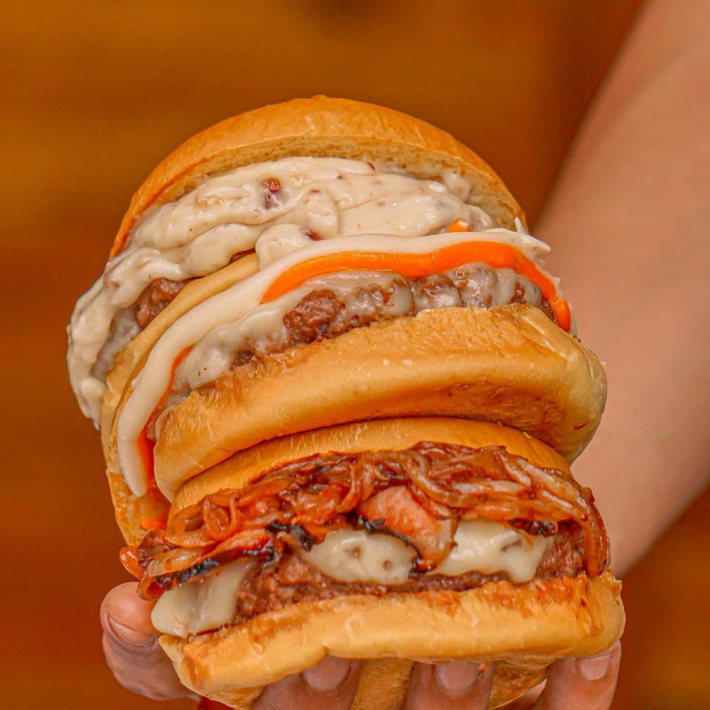 Two Ember Smash burgers stacked